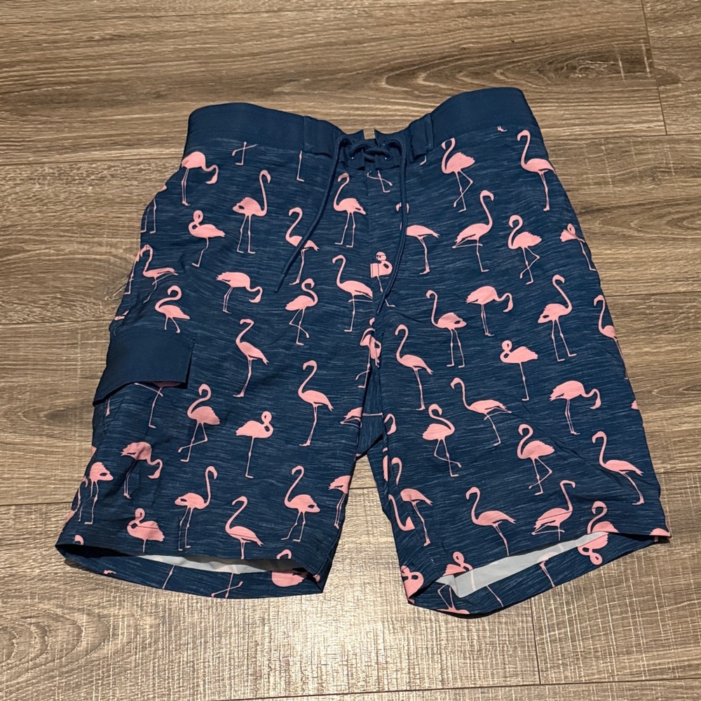 Blue Flamingo Print Swim Shorts
